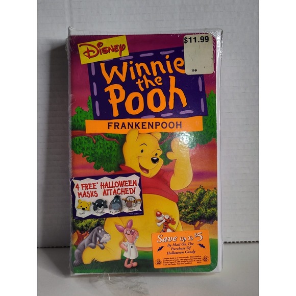 Other - NEW SEALED WINNIE THE POOH FRANKENPOOH VHS TAPE W/ 4 FACE MASKS PACKAGING RIPPED